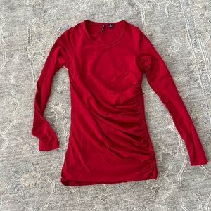 Isda & Co Long Sleeve Ruched Top Scoop Neck Tunic Stretch Red S/small